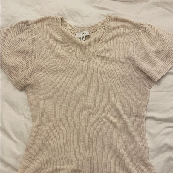 Ribbed Short Sleeve Top in Cream - Picture 1 of 2